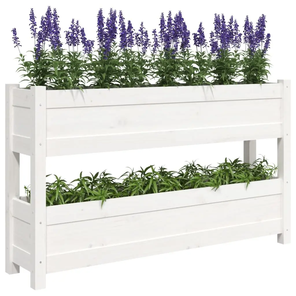 Wooden Planter Solid Pine Wood 112x25x66cm White 2 Flower Boxes
