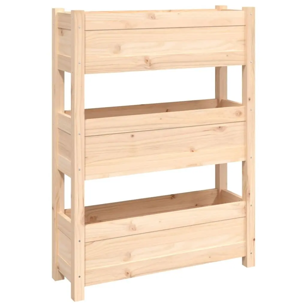 Planter Box Solid Pine Wood 77x25x104.5cm Brown Raised Garden Bed 3 Flower Boxes