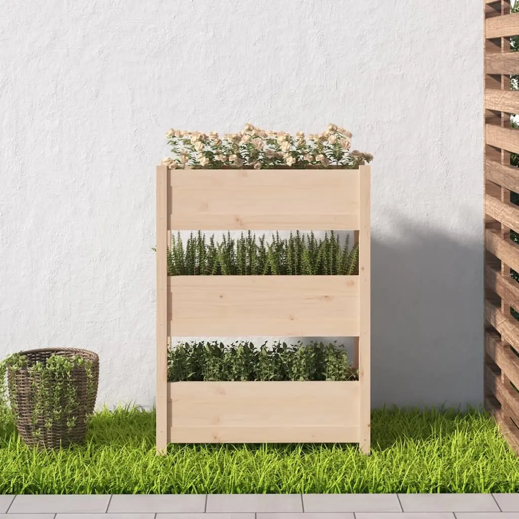Planter Box Solid Pine Wood 77x25x104.5cm Brown Raised Garden Bed 3 Flower Boxes