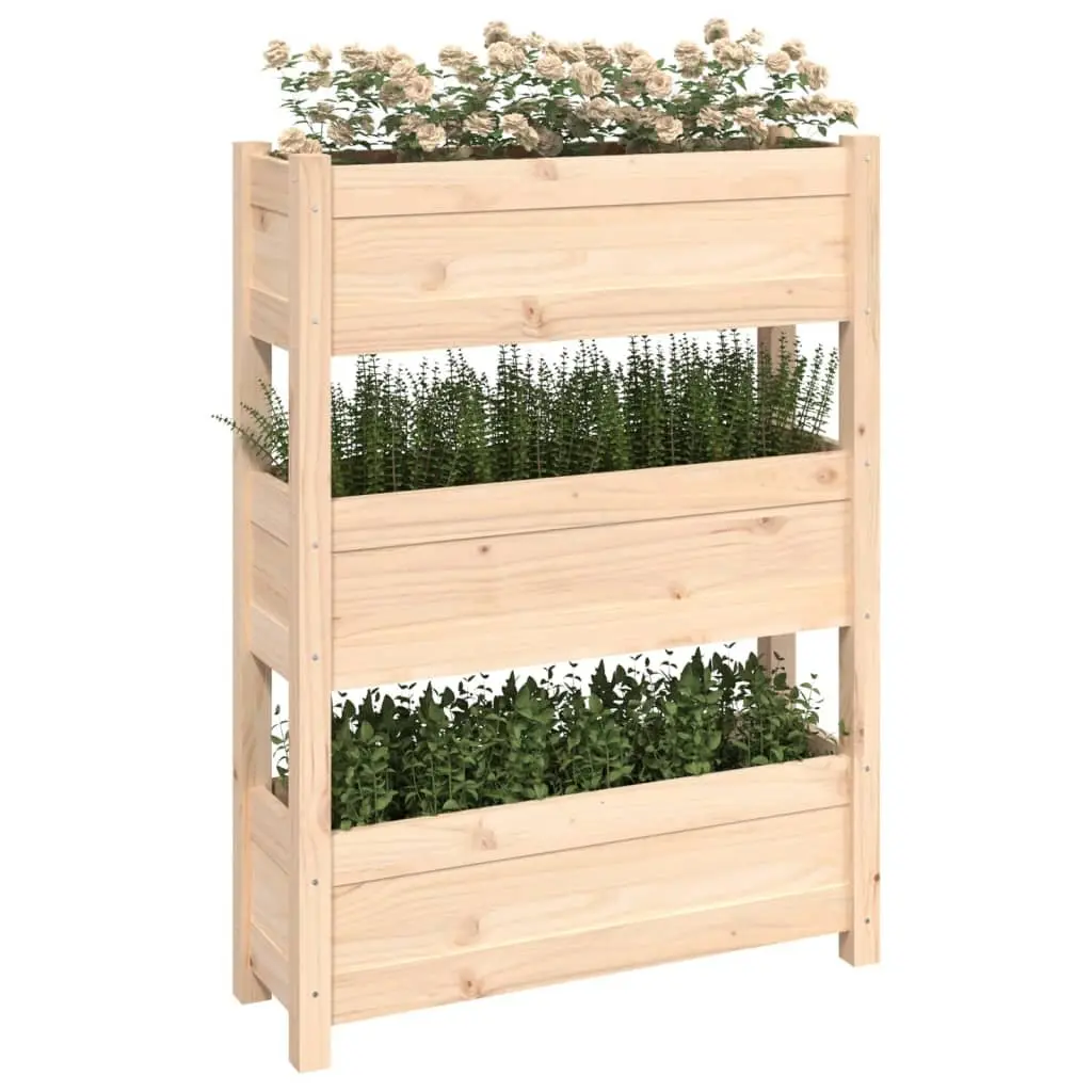 Planter Box Solid Pine Wood 77x25x104.5cm Brown Raised Garden Bed 3 Flower Boxes
