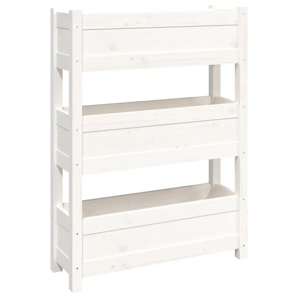 Wooden Planter Box Solid Pine 77x25x104.5cm White Raised Garden Bed 3 Flower Boxes
