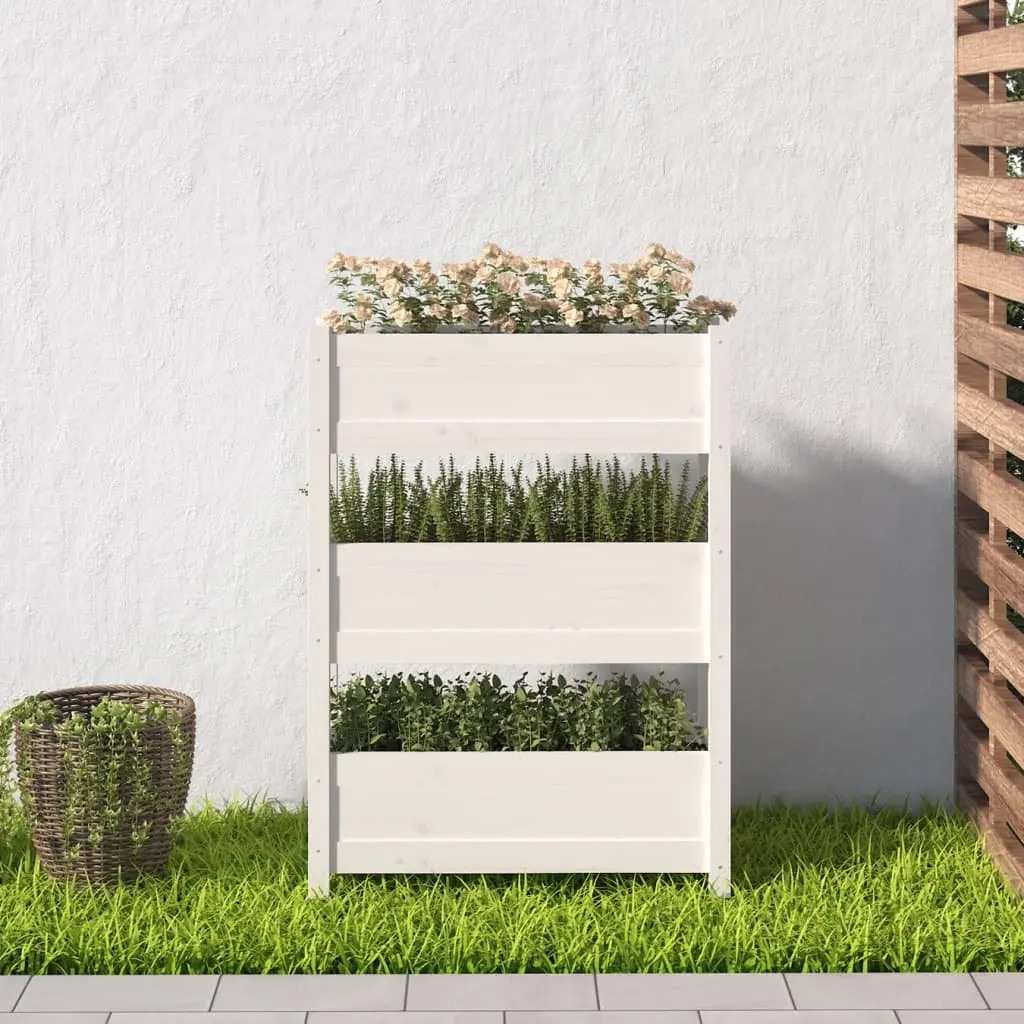Wooden Planter Box Solid Pine 77x25x104.5cm White Raised Garden Bed 3 Flower Boxes