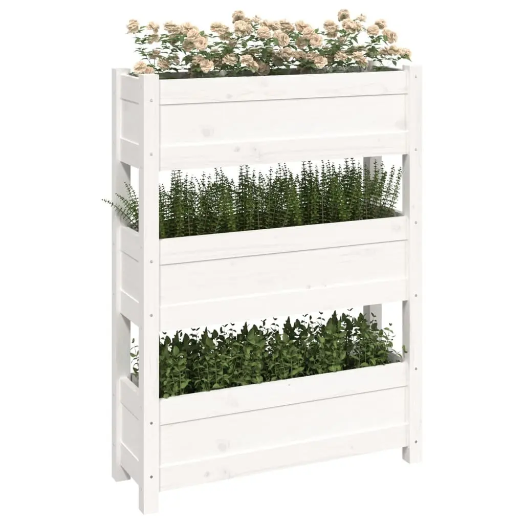Wooden Planter Box Solid Pine 77x25x104.5cm White Raised Garden Bed 3 Flower Boxes