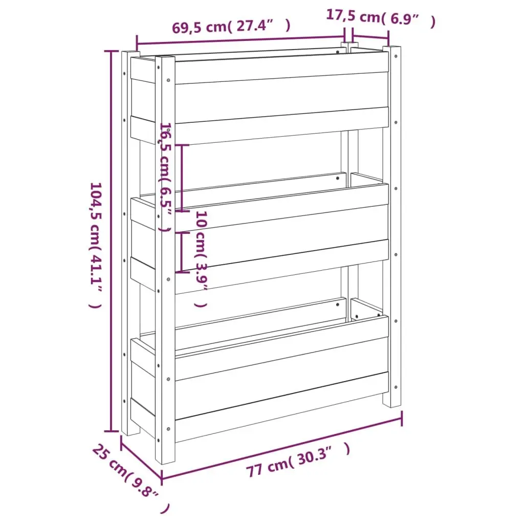 Wooden Planter Box Solid Pine 77x25x104.5cm White Raised Garden Bed 3 Flower Boxes