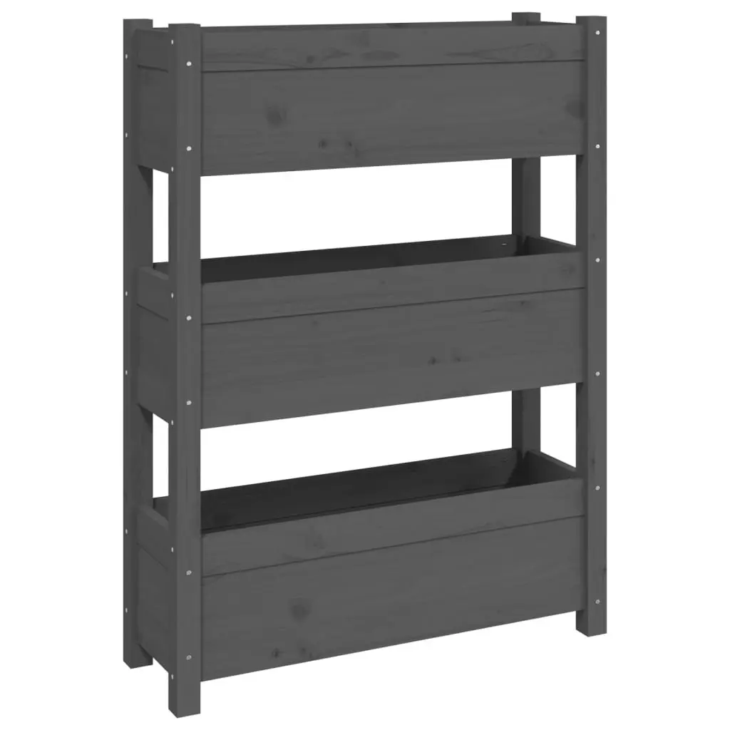 Wooden Planter Box Solid Pine Wood Grey 77x25x104.5cm Raised Garden Bed 3 Flower Boxes