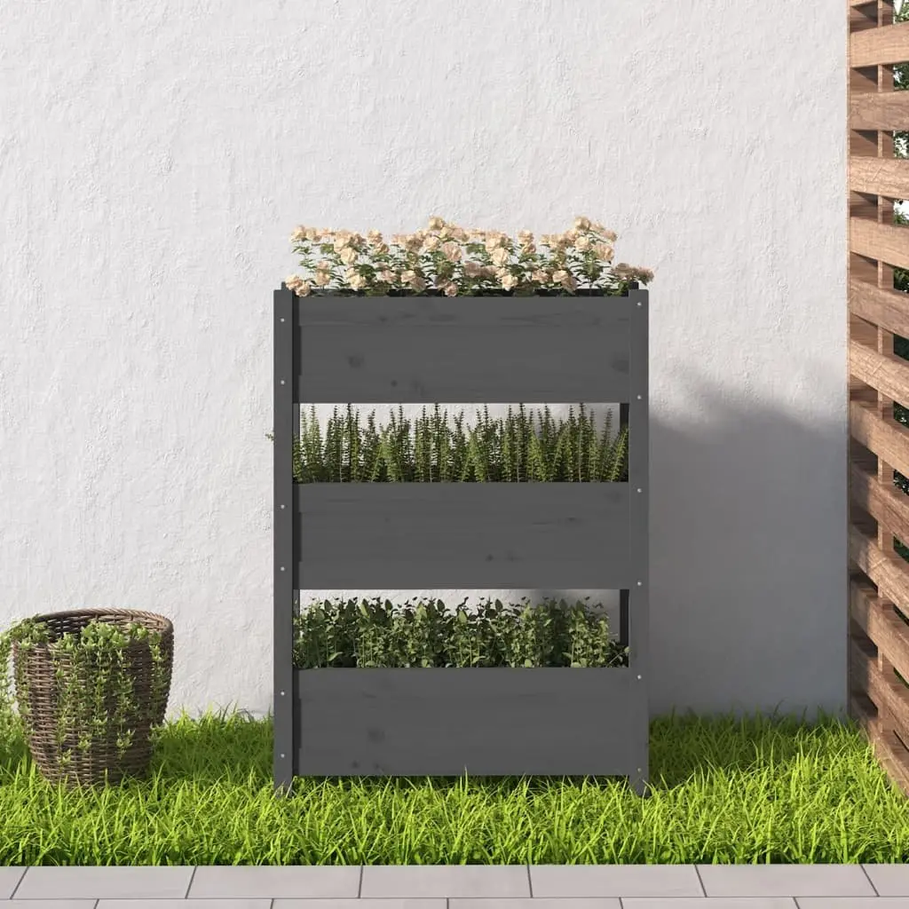Wooden Planter Box Solid Pine Wood Grey 77x25x104.5cm Raised Garden Bed 3 Flower Boxes