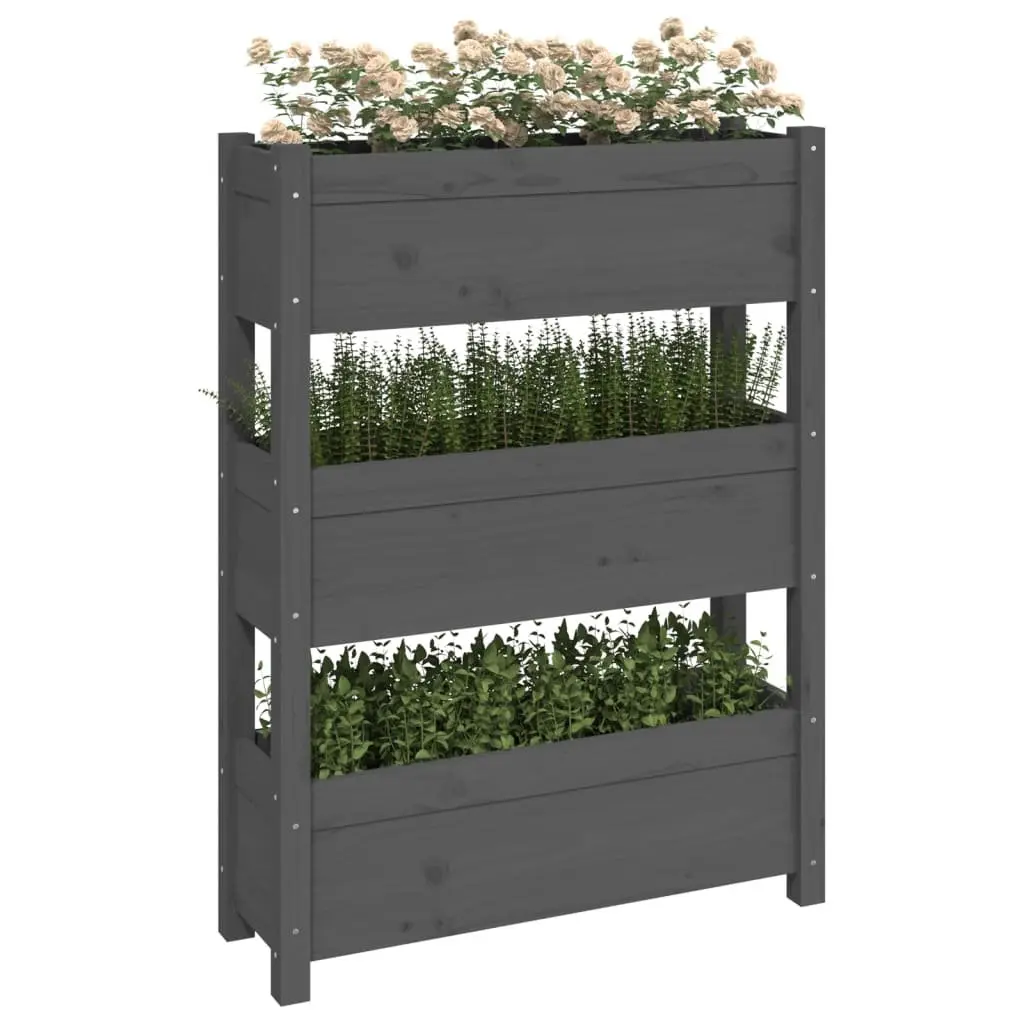 Wooden Planter Box Solid Pine Wood Grey 77x25x104.5cm Raised Garden Bed 3 Flower Boxes