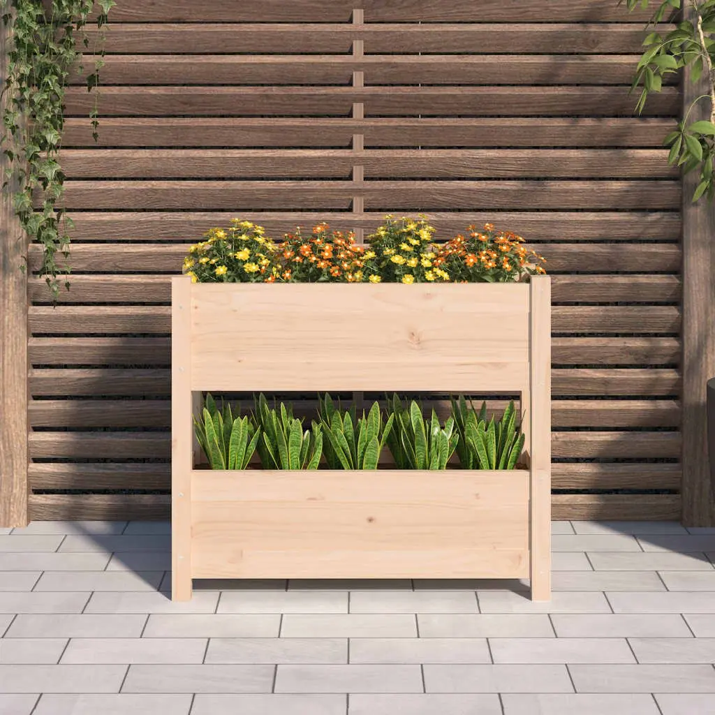 Raised Garden Bed Wooden Planter Brown Solid Pine 2 Flower Boxes Decorative for Balcony Patio Indoor Outdoor