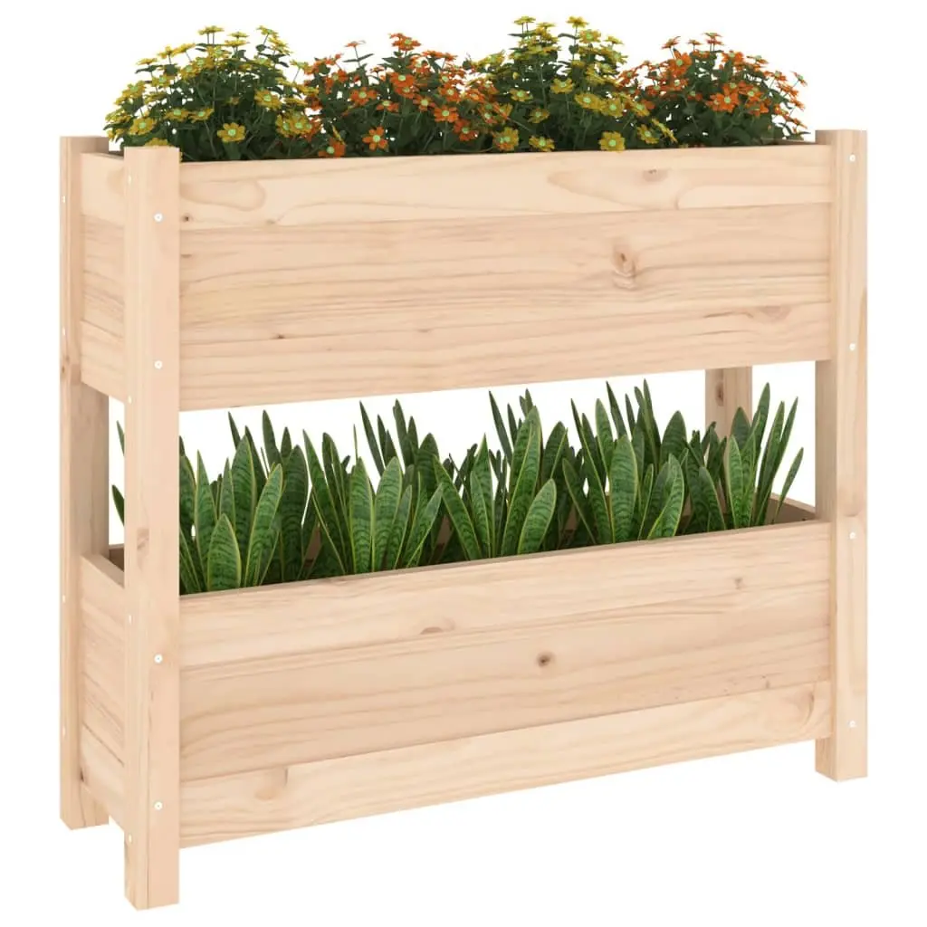 Raised Garden Bed Wooden Planter Brown Solid Pine 2 Flower Boxes Decorative for Balcony Patio Indoor Outdoor