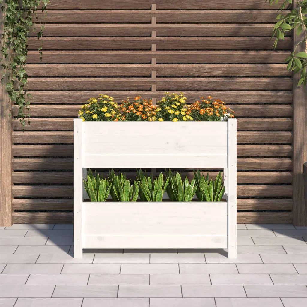 White Wooden Planter Twin Flower Boxes Solid Pine 77x25x66 cm Garden Patio