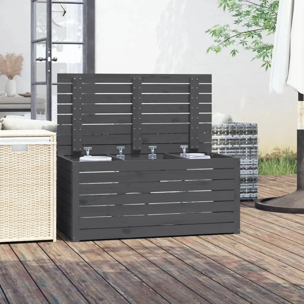 Garden Storage Box Grey Solid Pine Wood Outdoor Furniture 101x50.5x46.5cm with Hinged Lid
