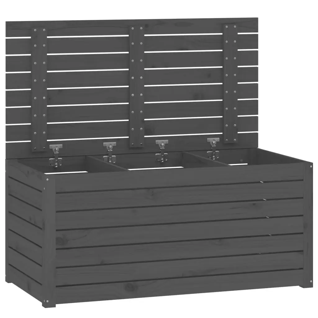 Garden Storage Box Grey Solid Pine Wood Outdoor Furniture 101x50.5x46.5cm with Hinged Lid