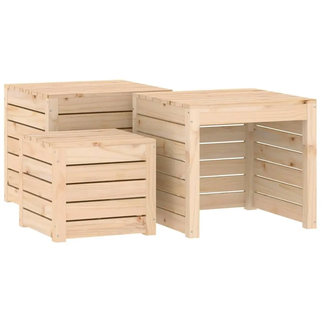 3 Piece Outdoor Storage Box Set Solid Pine Wood Brown Garden Furniture
