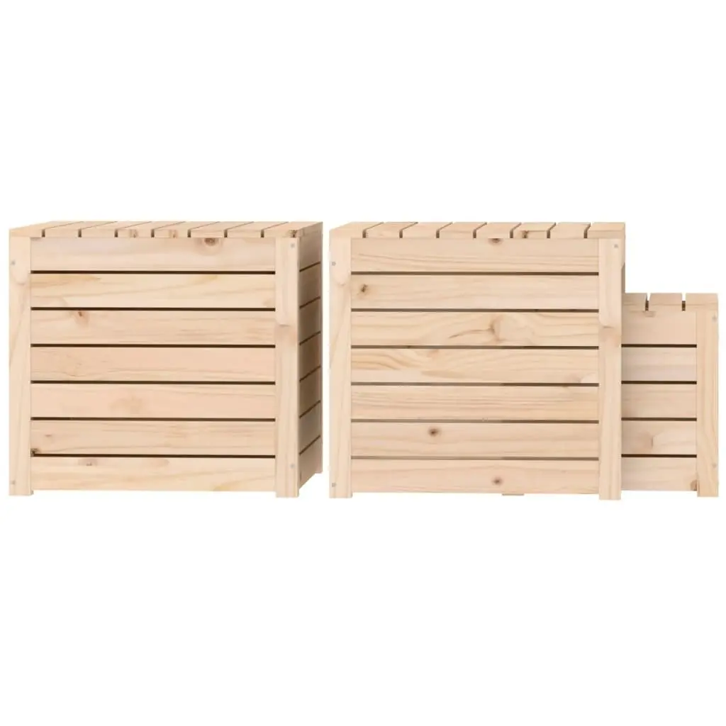 3 Piece Outdoor Storage Box Set Solid Pine Wood Brown Garden Furniture