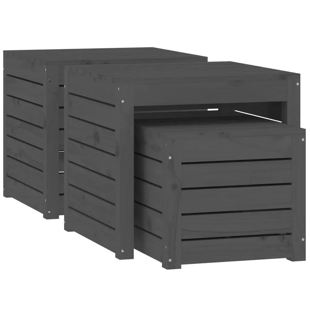 Garden Storage Box Set Solid Pine Wood Grey 3 Piece Outdoor Patio Furniture