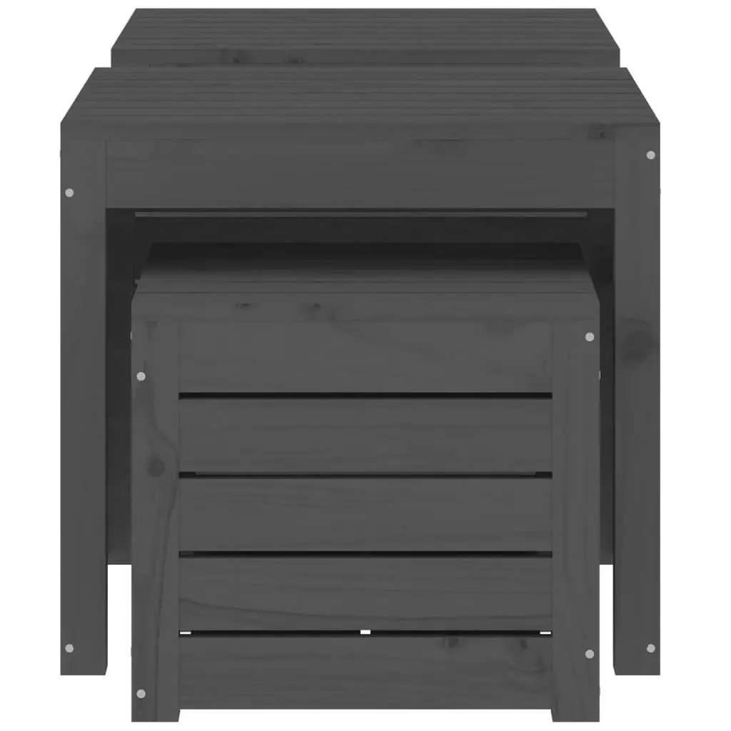 Garden Storage Box Set Solid Pine Wood Grey 3 Piece Outdoor Patio Furniture