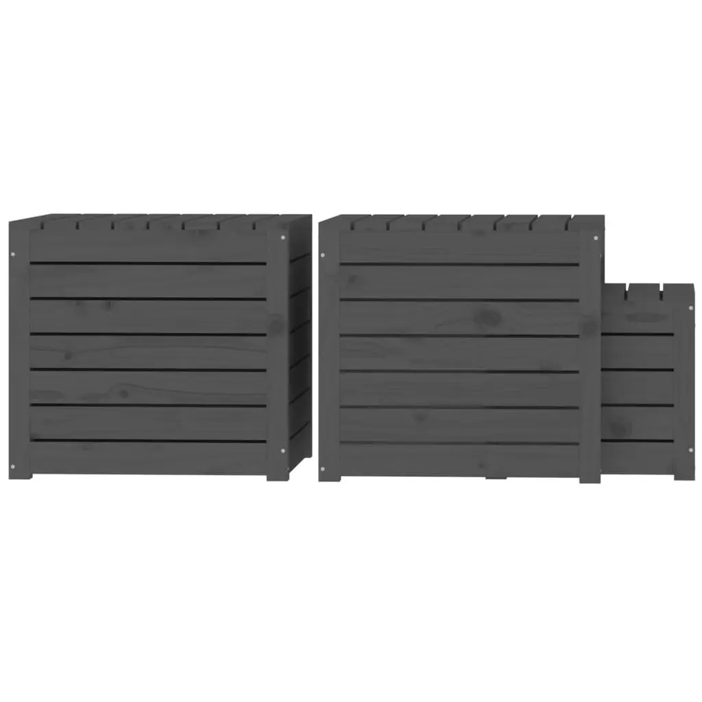 Garden Storage Box Set Solid Pine Wood Grey 3 Piece Outdoor Patio Furniture