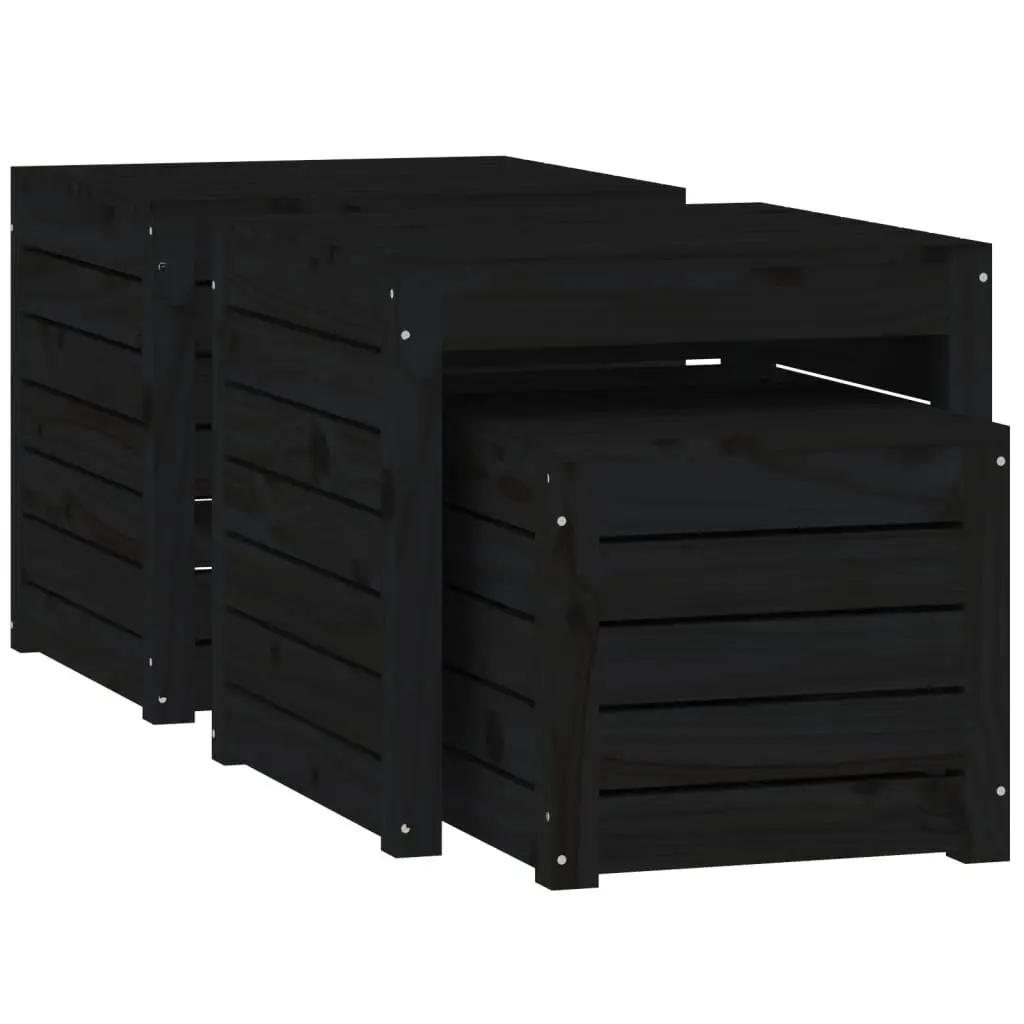 3 Piece Outdoor Garden Storage Boxes Solid Pine Wood Black Furniture Set
