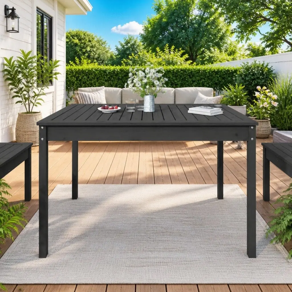 Garden Table Solid Pine Wood Grey Outdoor Dining Desk 121x82.5x76cm