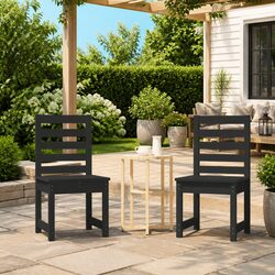 Practical Set of 2 Black Wooden Chairs for Gardens and Patios