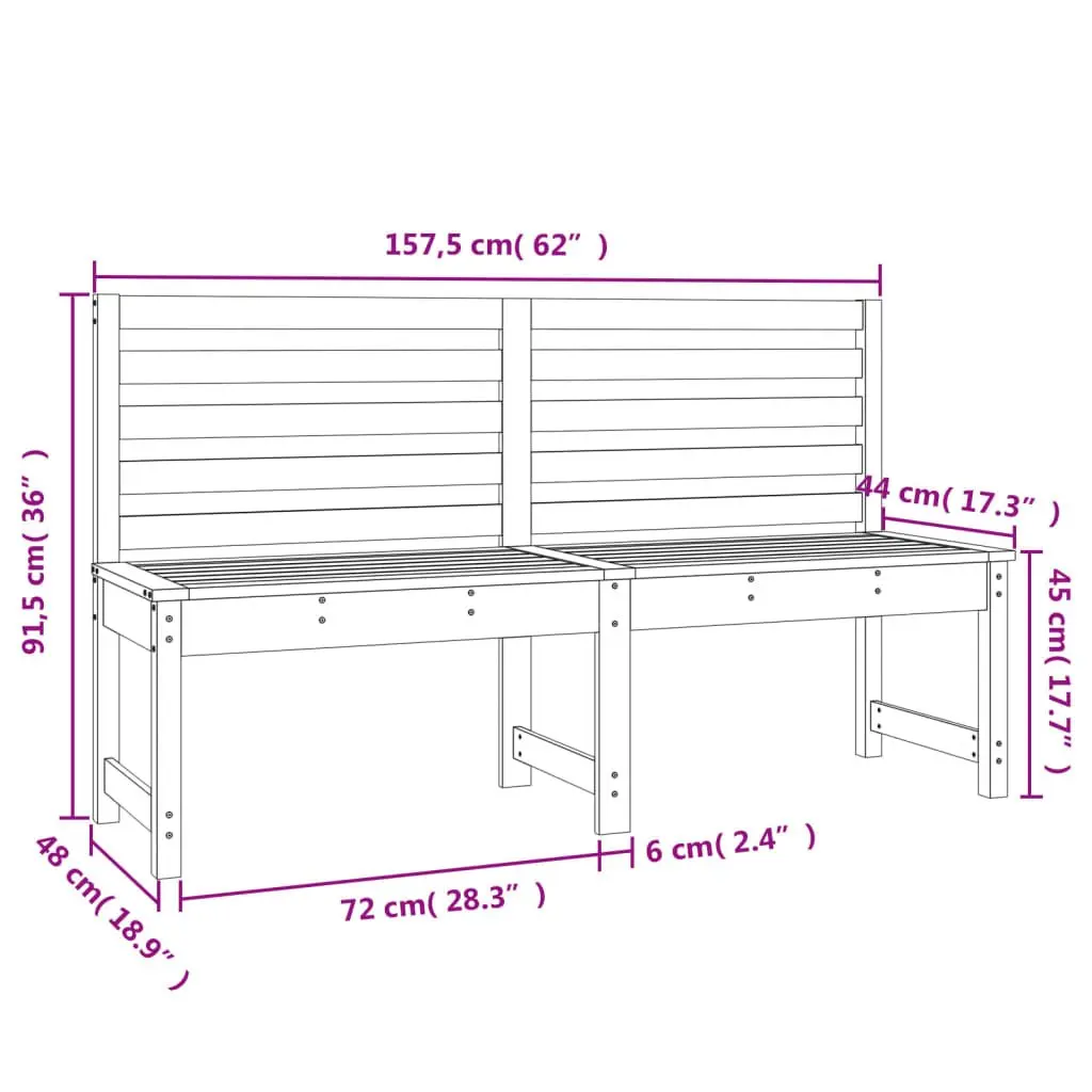 Garden Bench Black 157.5cm Solid Pine Wood Outdoor Backrest Patio Seating