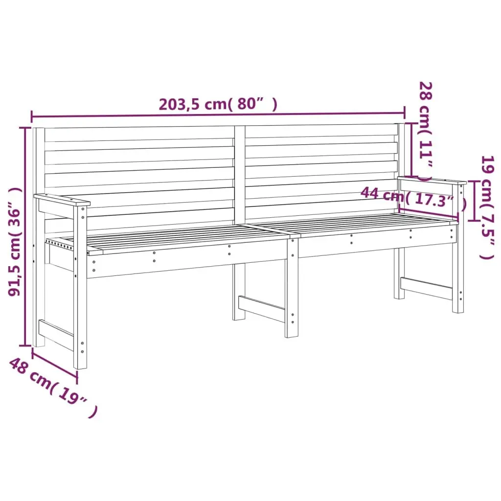 Garden Bench Wooden Solid Pine 203.5x48x91.5cm Grey