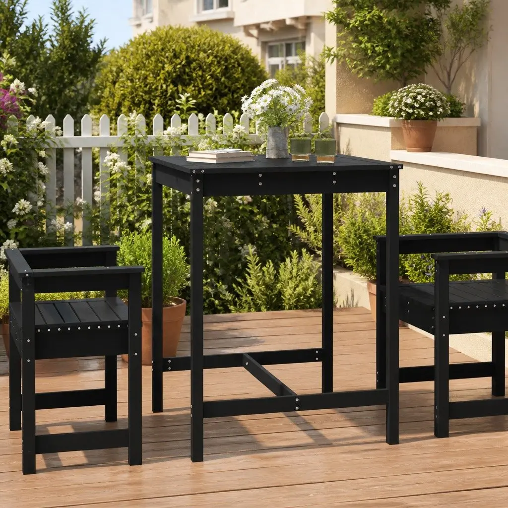 Garden Table Solid Pine Wood 82.5 x 82.5 x 110 cm Black Outdoor Patio Dining Furniture Sturdy Frame