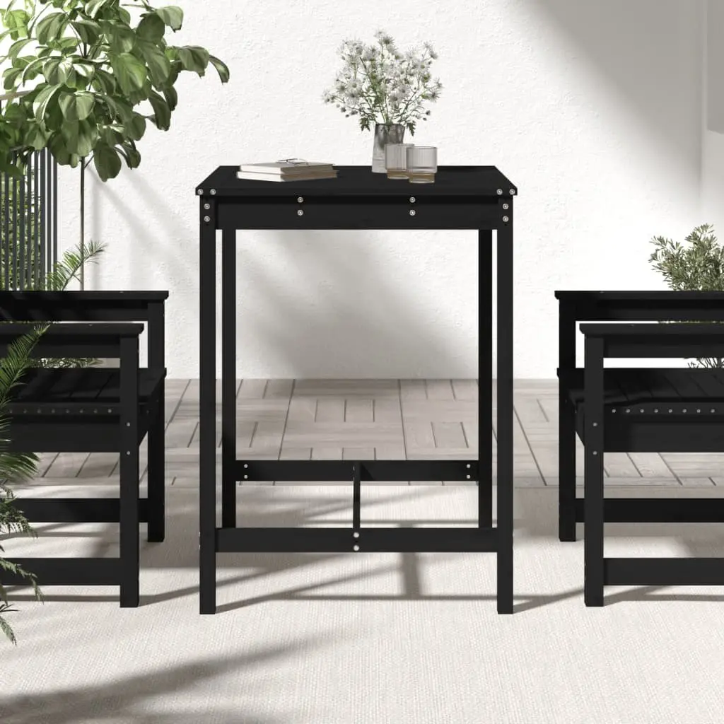 Garden Table Solid Pine Wood 82.5 x 82.5 x 110 cm Black Outdoor Patio Dining Furniture Sturdy Frame
