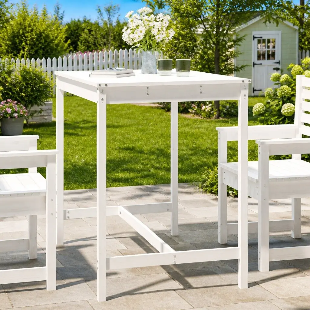 Outdoor Garden Table Solid Pine Wood White 121x82.5x110cm Patio Dining Furniture