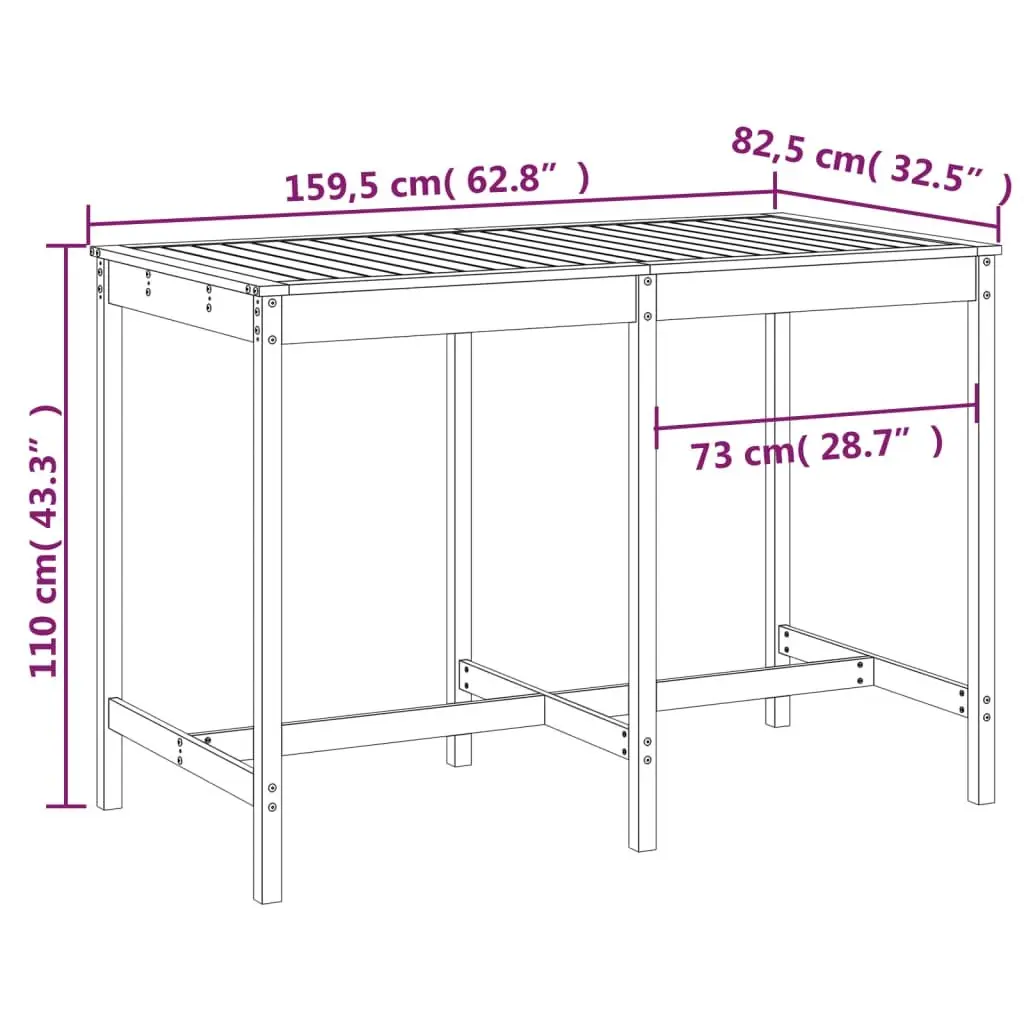 Outdoor Garden Table Solid Pine Wood Brown 159.5x82.5x110cm Durable Furniture for Patio Terrace Balcony
