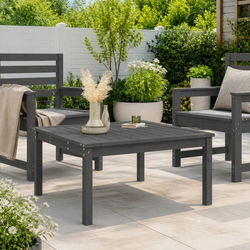 Garden Table Grey Solid Wood Pine Outdoor Patio Dining Furniture 82.5x82.5x45cm