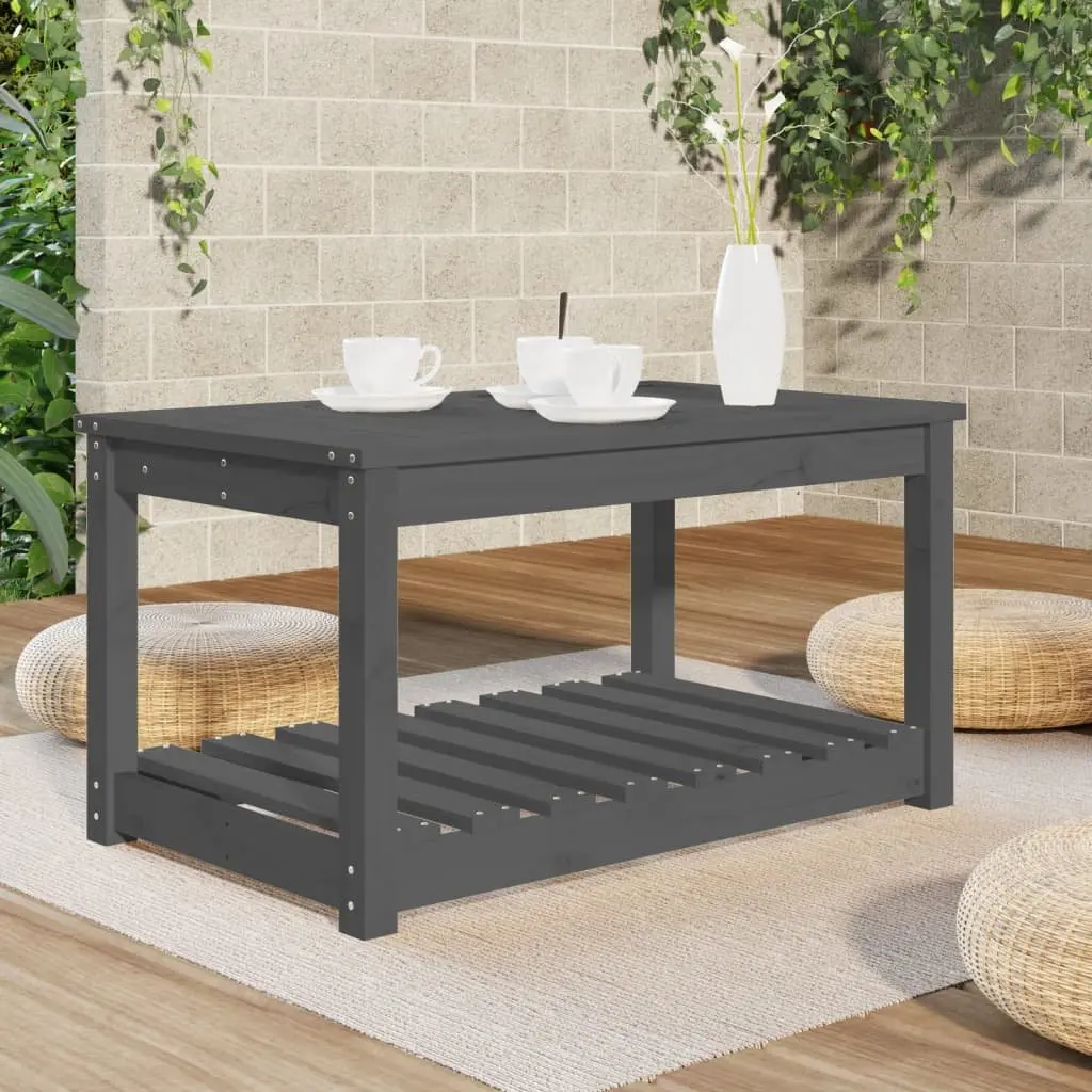 Grey Garden Table Solid Pine Wood 82.5x50.5x45cm Outdoor Patio Furniture with Open Shelf