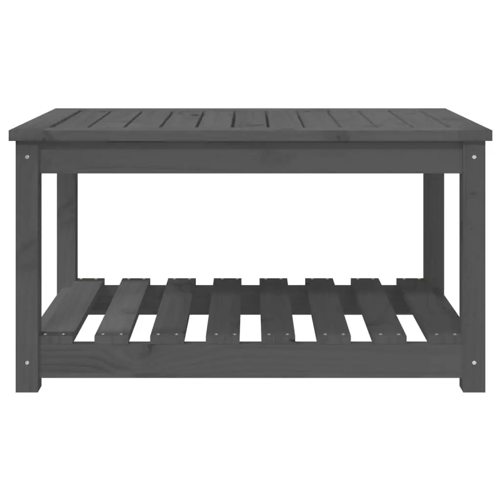 Grey Garden Table Solid Pine Wood 82.5x50.5x45cm Outdoor Patio Furniture with Open Shelf