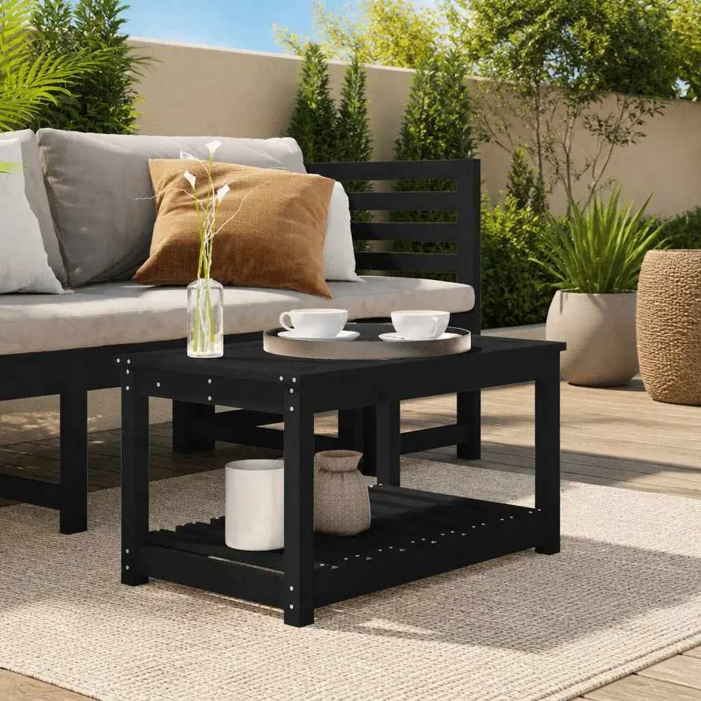 Garden Table Solid Pine Wood Black Outdoor Dining Patio Furniture with Storage 82.5 x 50.5 x 45 cm