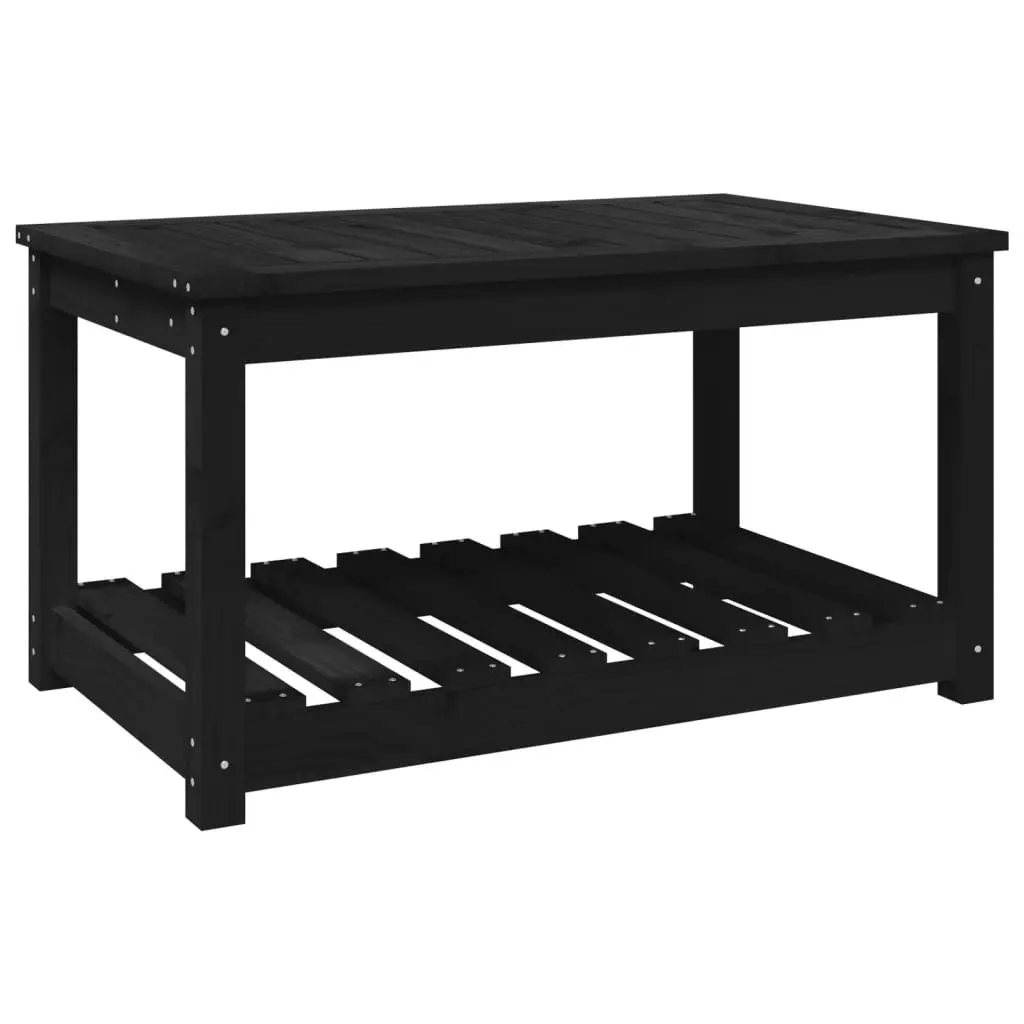 Garden Table Solid Pine Wood Black Outdoor Dining Patio Furniture with Storage 82.5 x 50.5 x 45 cm