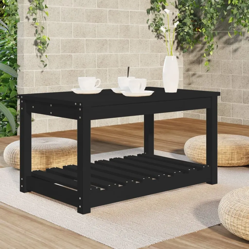 Garden Table Solid Pine Wood Black Outdoor Dining Patio Furniture with Storage 82.5 x 50.5 x 45 cm