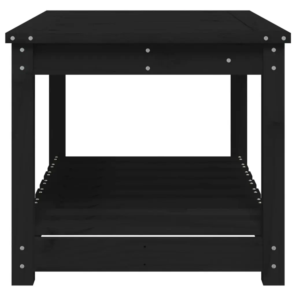 Garden Table Solid Pine Wood Black Outdoor Dining Patio Furniture with Storage 82.5 x 50.5 x 45 cm