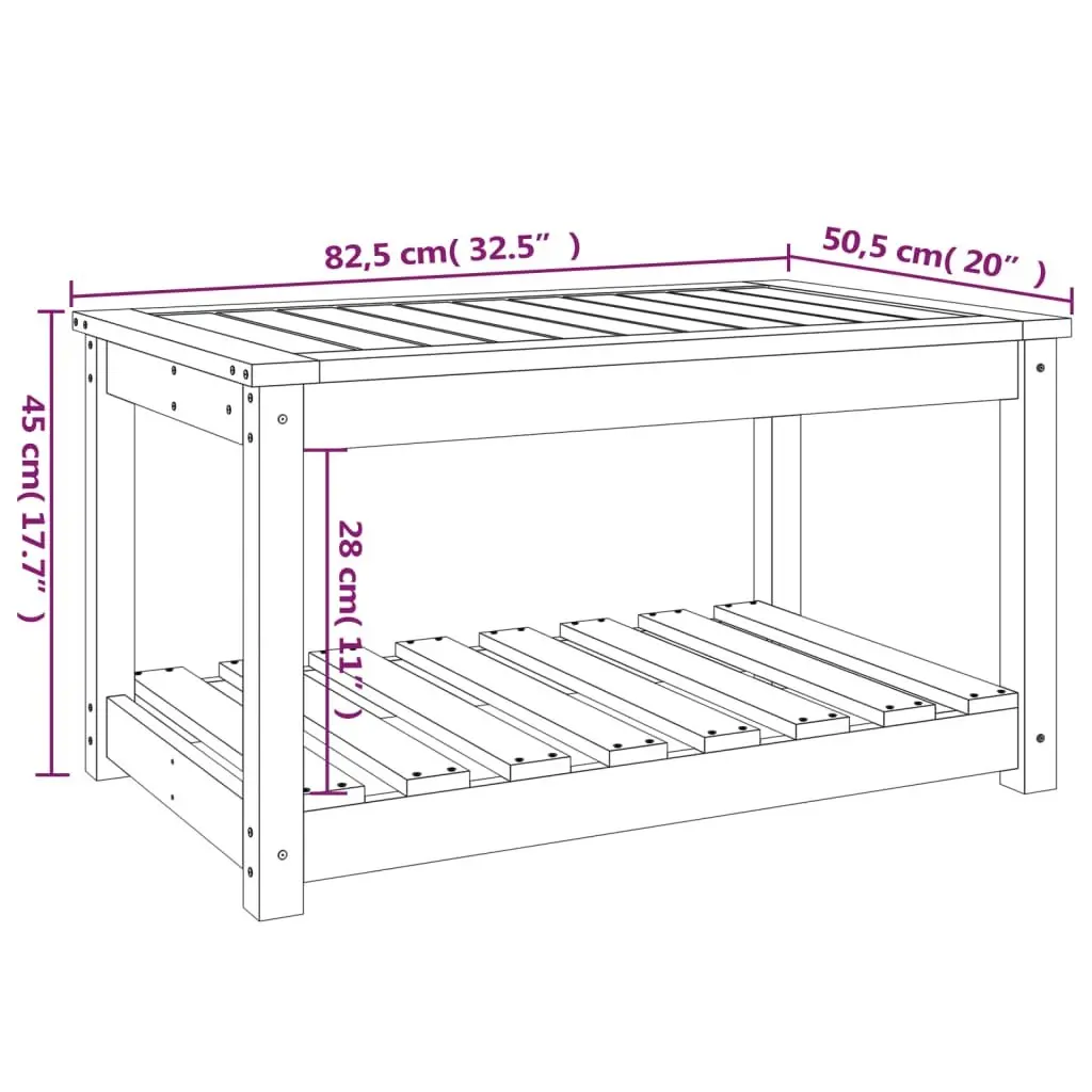 Garden Table Solid Pine Wood Black Outdoor Dining Patio Furniture with Storage 82.5 x 50.5 x 45 cm
