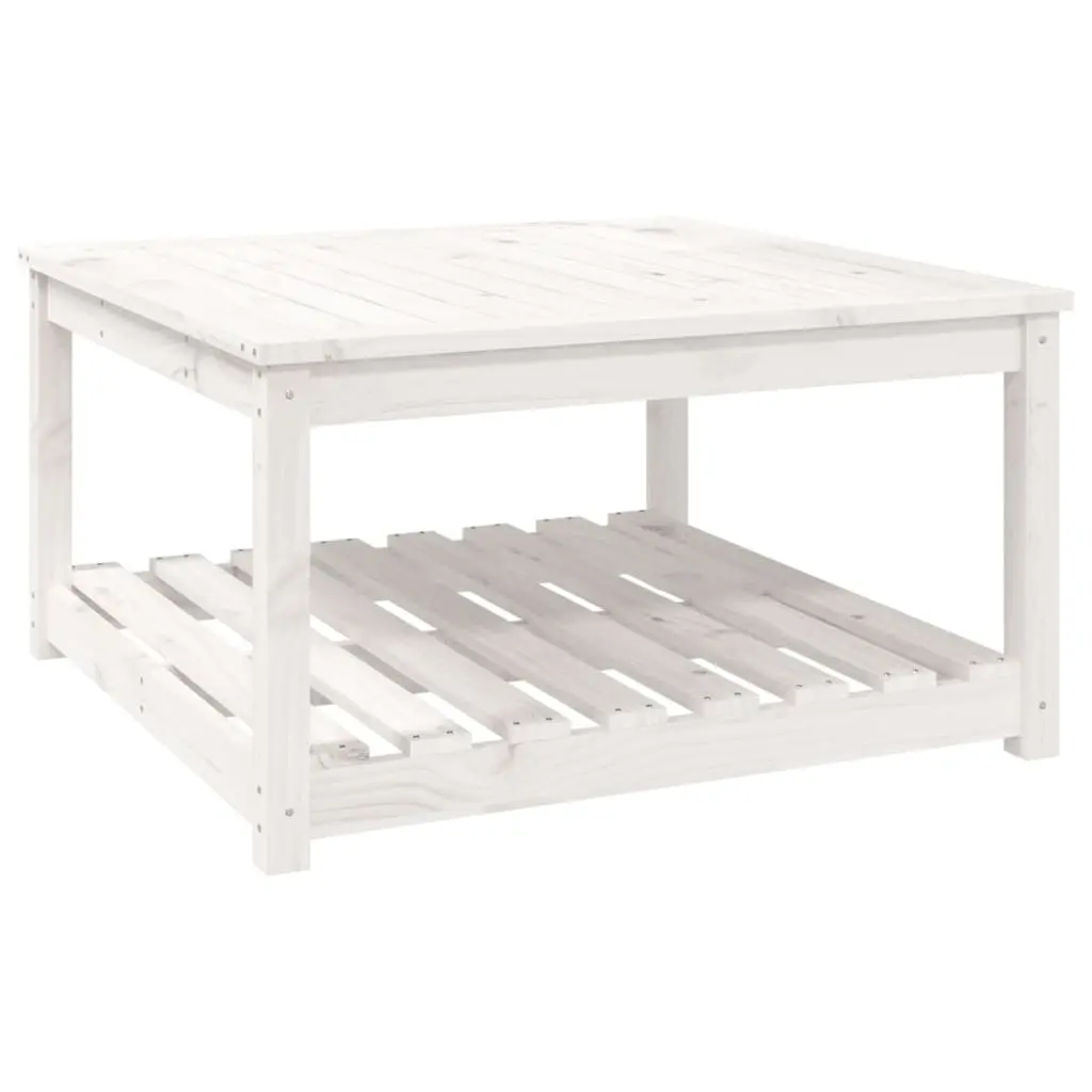 Garden Table Solid Pine Wood 82.5 x 82.5 x 45 cm White Outdoor Patio Furniture with Storage Shelf