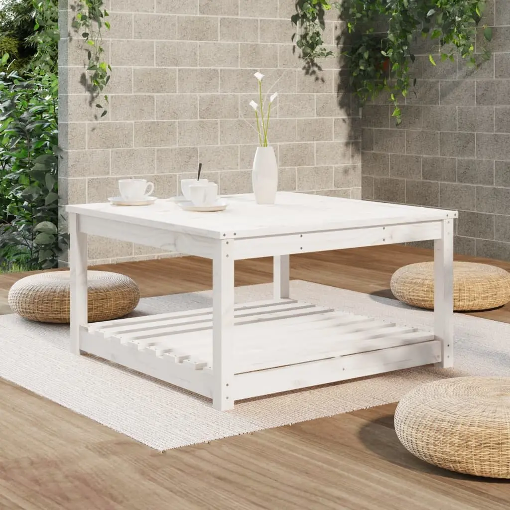 Garden Table Solid Pine Wood 82.5 x 82.5 x 45 cm White Outdoor Patio Furniture with Storage Shelf
