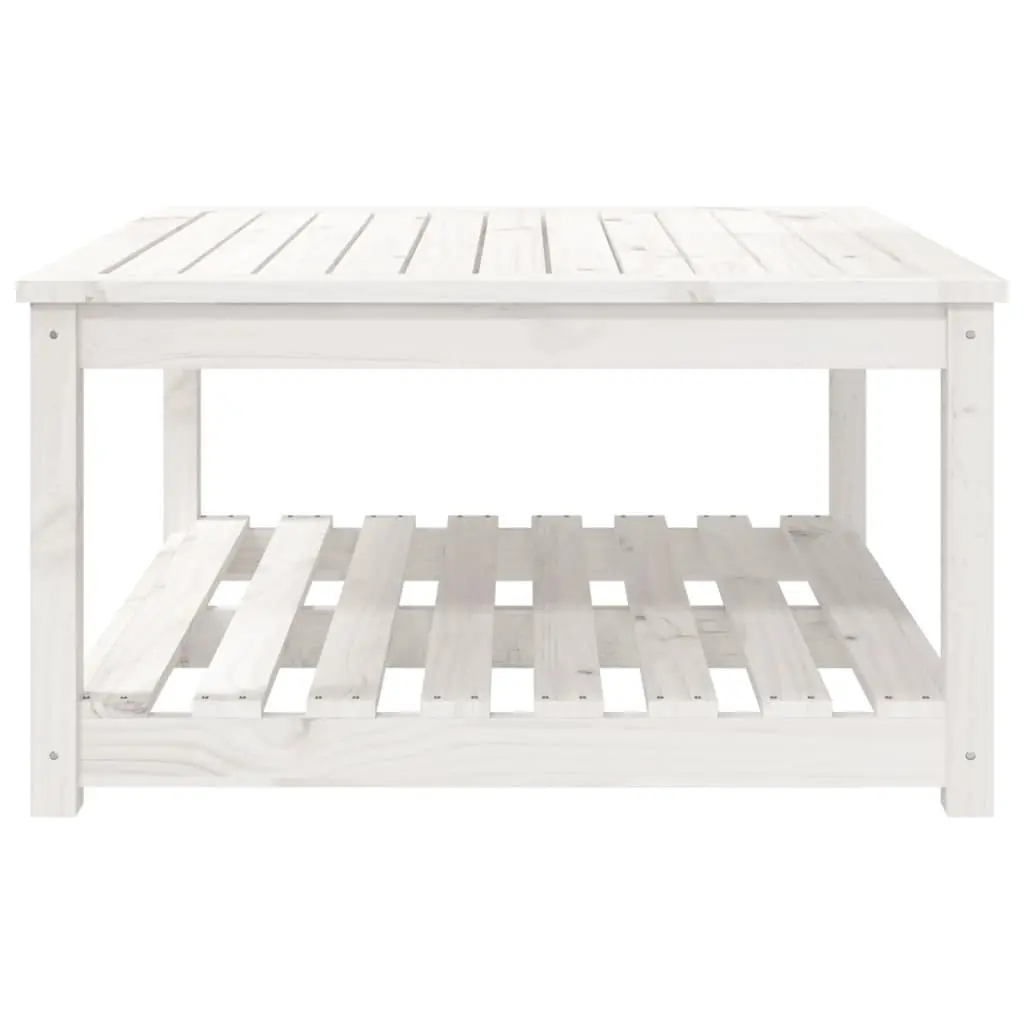Garden Table Solid Pine Wood 82.5 x 82.5 x 45 cm White Outdoor Patio Furniture with Storage Shelf