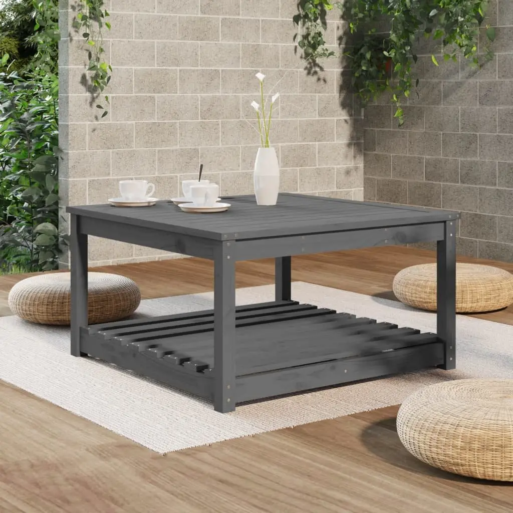Garden Table Solid Pine Wood 82.5 x 82.5 x 45 cm Grey Outdoor Furniture with Storage Shelf