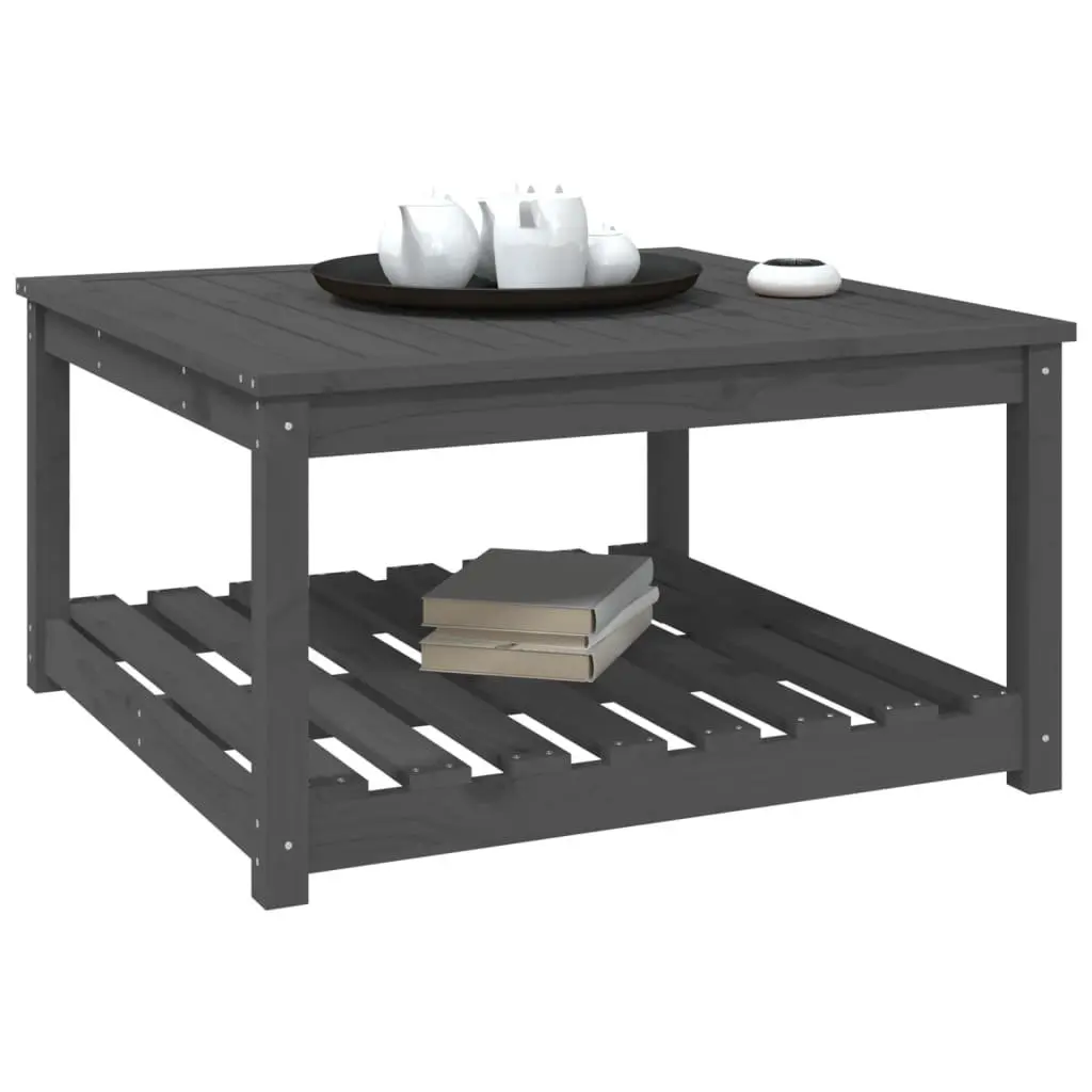 Garden Table Solid Pine Wood 82.5 x 82.5 x 45 cm Grey Outdoor Furniture with Storage Shelf