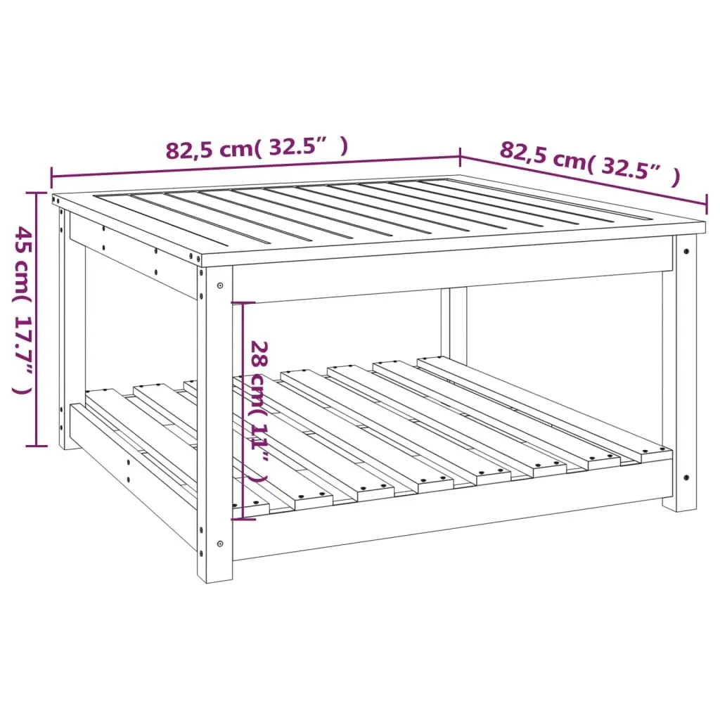 Garden Table Solid Pine Wood 82.5 x 82.5 x 45 cm Grey Outdoor Furniture with Storage Shelf