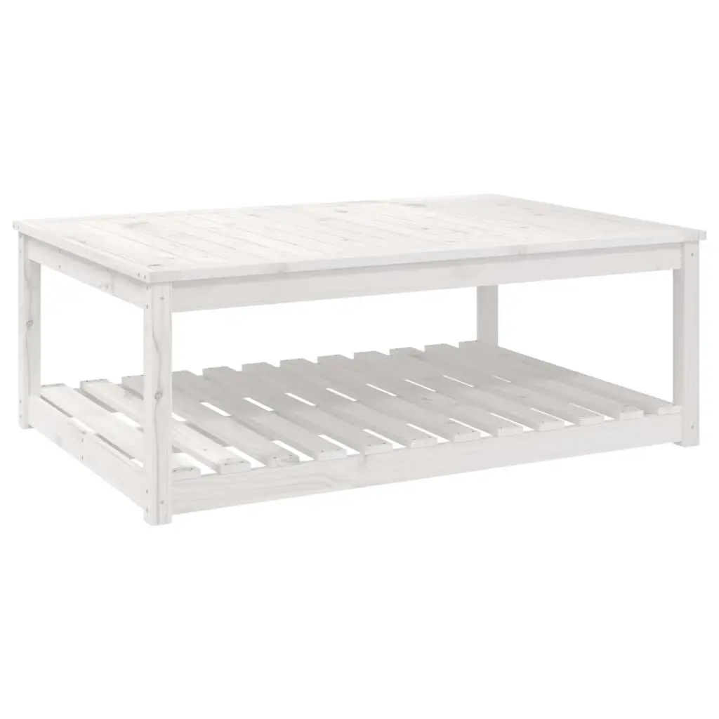 Outdoor Table Solid Pine Wood White Patio Furniture with Storage Shelf 121x82.5x45cm