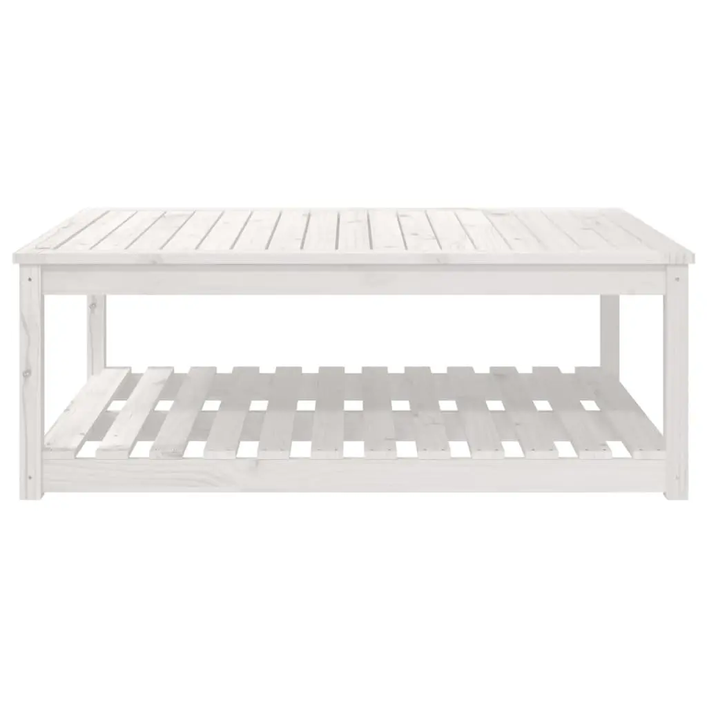Outdoor Table Solid Pine Wood White Patio Furniture with Storage Shelf 121x82.5x45cm