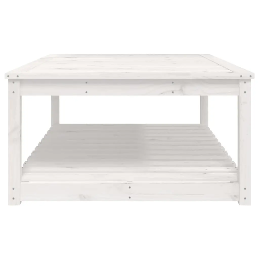 Outdoor Table Solid Pine Wood White Patio Furniture with Storage Shelf 121x82.5x45cm