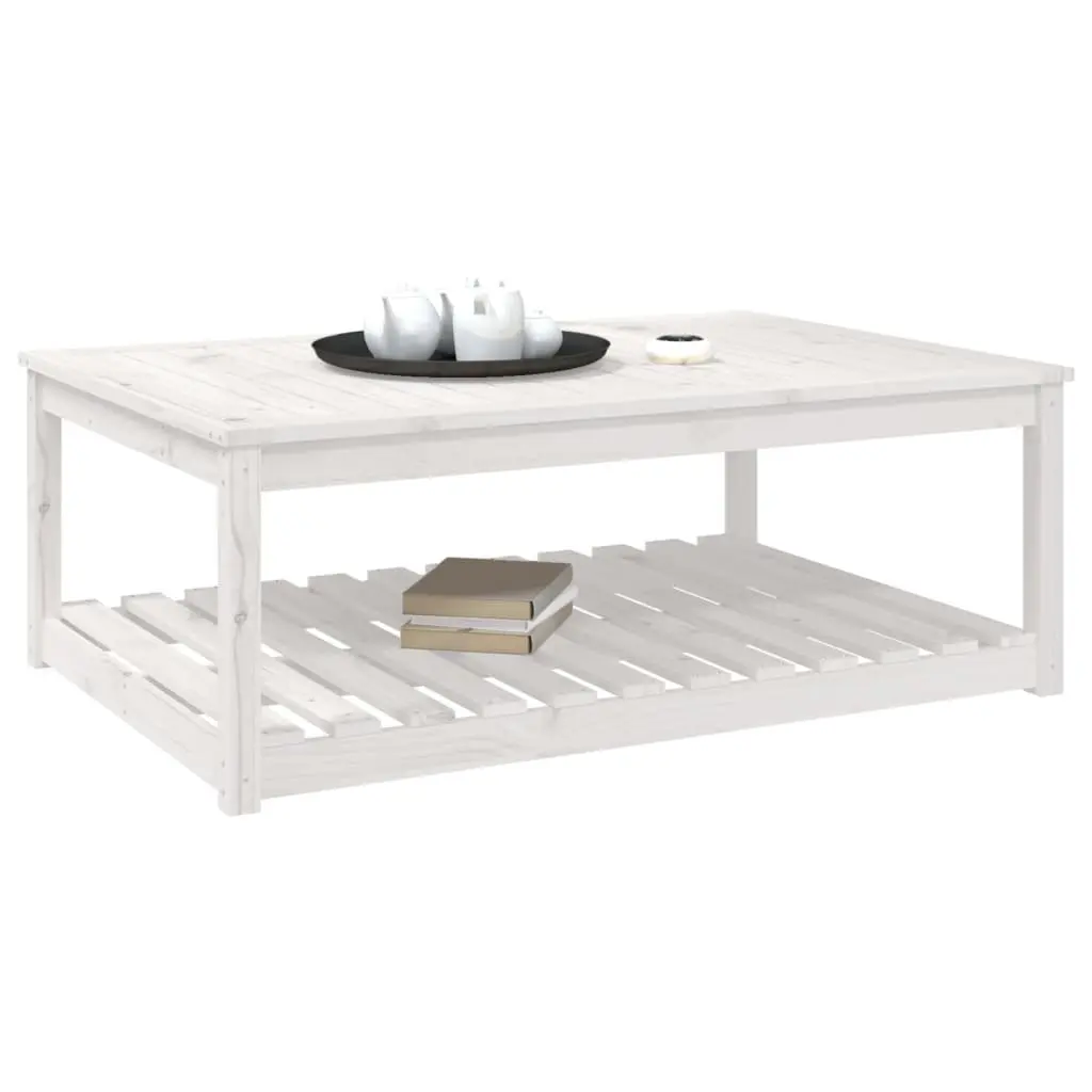 Outdoor Table Solid Pine Wood White Patio Furniture with Storage Shelf 121x82.5x45cm