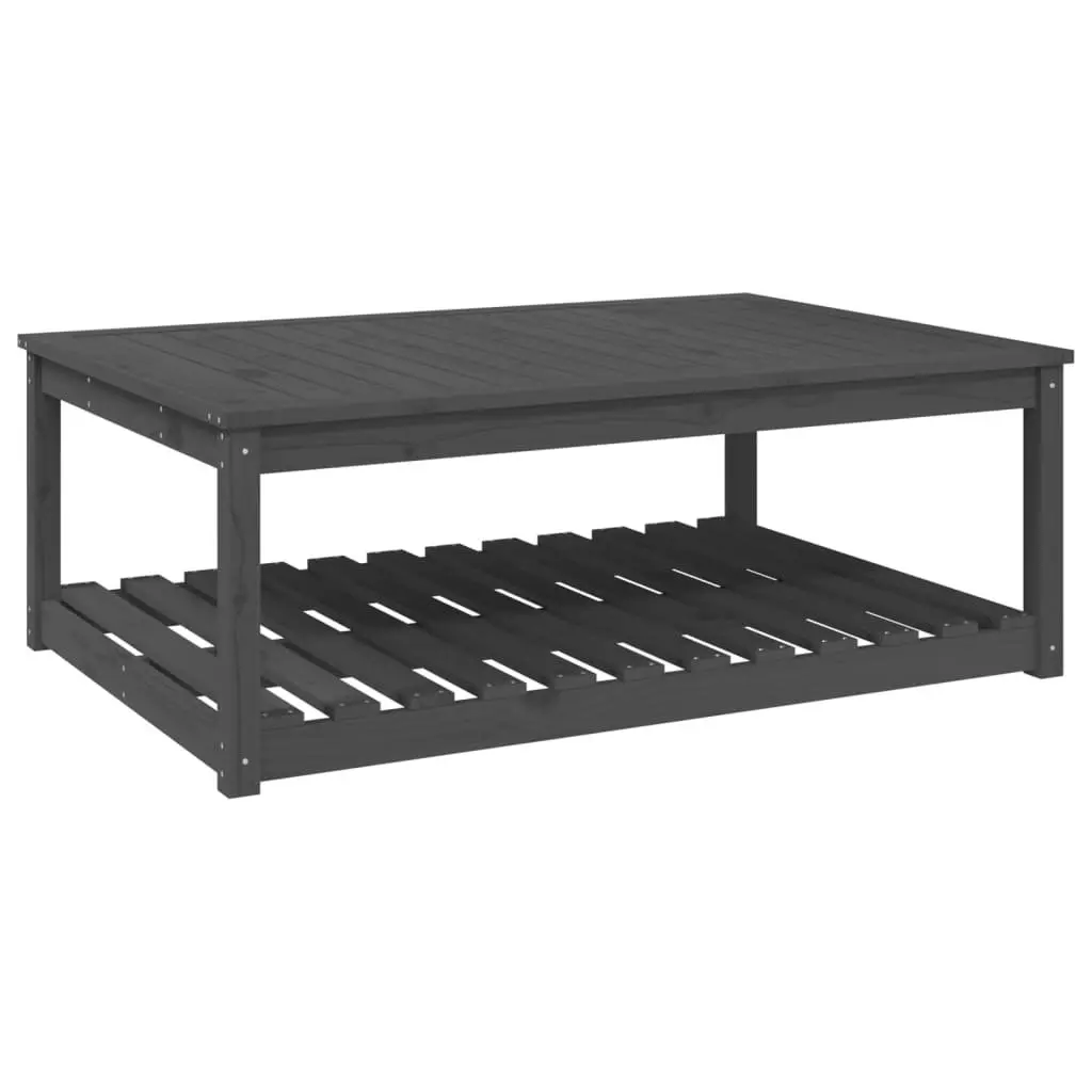 Wooden Garden Table Solid Pine Grey Outdoor Patio Dining Desk with Storage 121 x 82.5 x 45 cm