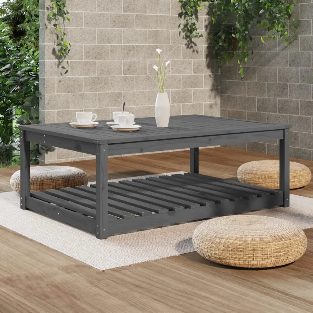 Wooden Garden Table Solid Pine Grey Outdoor Patio Dining Desk with Storage 121 x 82.5 x 45 cm